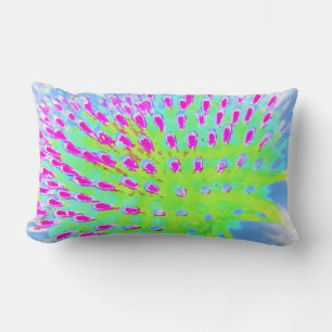 Lime Green and Purple Abstract Cone Flower Lumbar Pillow