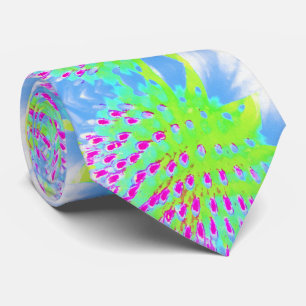 Lime Green and Purple Abstract Cone Flower Neck Tie