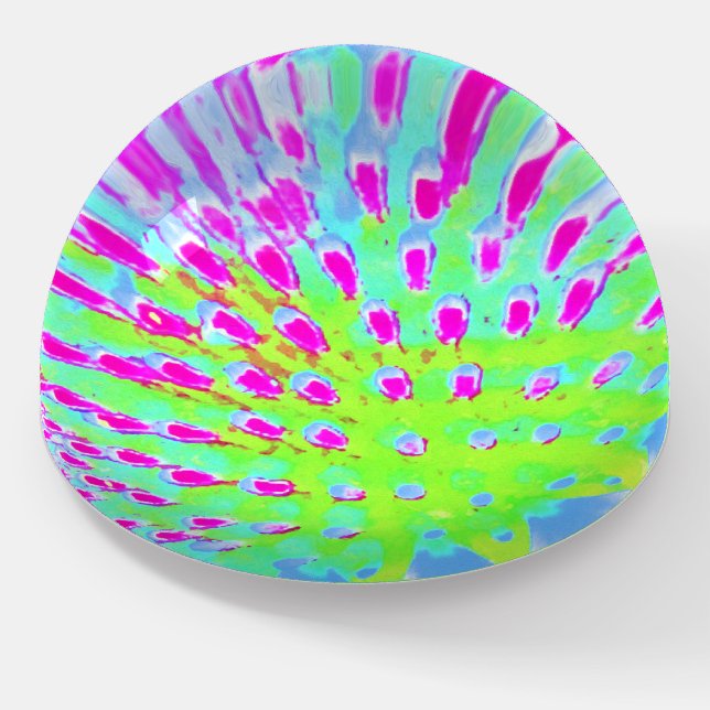Lime Green and Purple Abstract Cone Flower Paperweight (Angled)
