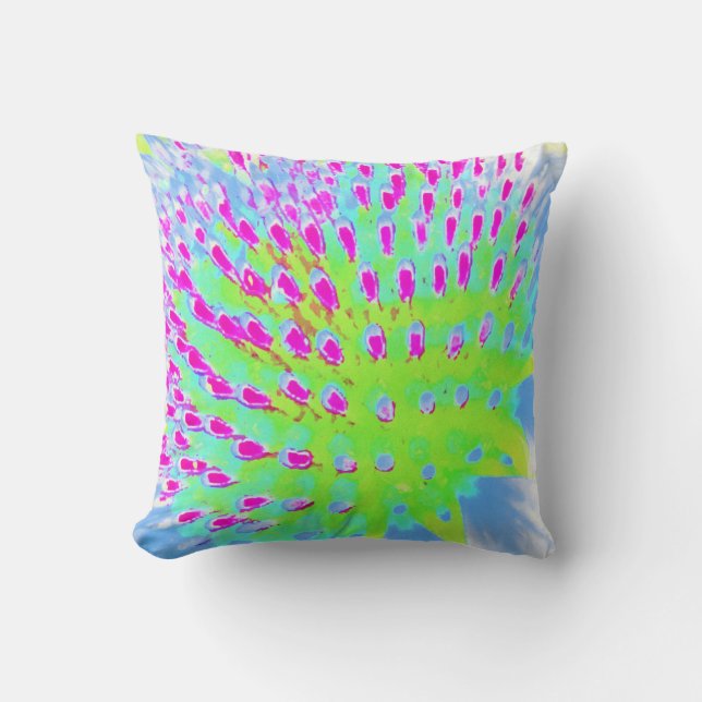 Lime Green and Purple Abstract Cone Flower Throw Pillow (Front)