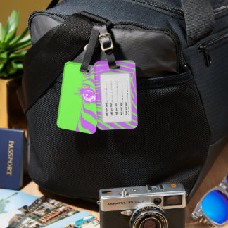 Lime Green and Purple Pop Art Zebra Print Luggage Tag