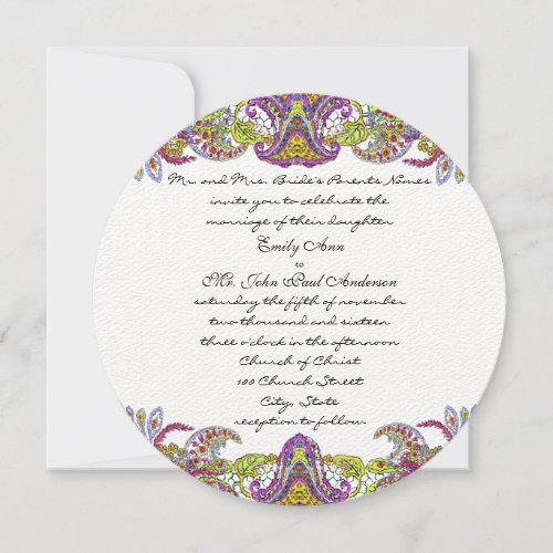 Lime Green and Raspberry Damask Wedding Invitation