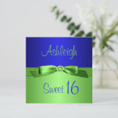 Lime Green and Royal Blue Sweet Sixteen Invitation (Standing Front)