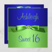 Lime Green and Royal Blue Sweet Sixteen Invitation (Front/Back)