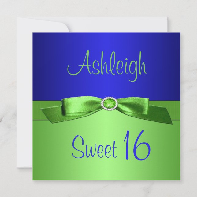 Lime Green and Royal Blue Sweet Sixteen Invitation (Front)