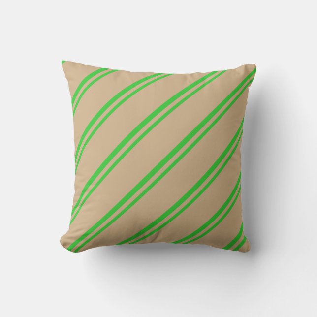Lime Green and Tan Lined/Striped Pattern Pillow (Front)