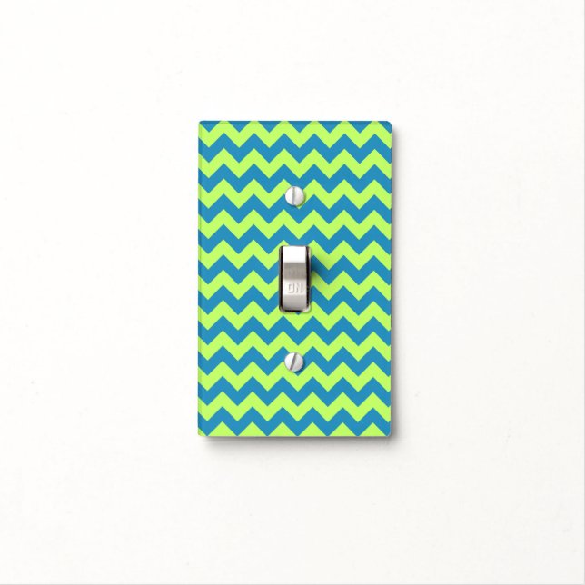 Lime Green and Teal Chevron Light Switch Cover (In Situ)