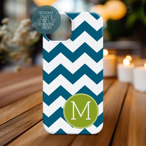 Lime Green and Teal Chevron Pattern Monogram Case_Mate iPhone 14 Case