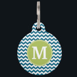 Lime Green and Teal Chevron Pattern Monogram Pet Tag<br><div class="desc">A popular design with stripes and zig zags and an area to add your initials. Trendy colors and patterns for your phone. If you need to adjust the monograms,  click on the customize button and make changes.</div>