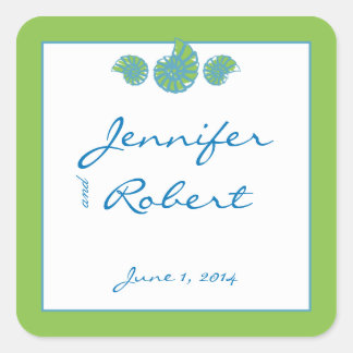 Lime Green and Turquoise Seashell Envelope Seal