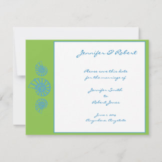 Lime Green and Turquoise Seashell Save the Date