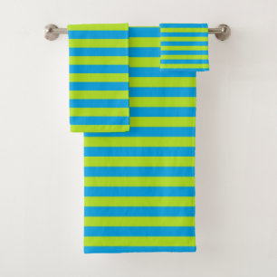 Lime Green and Turquoise Stripes Bath Towel Set