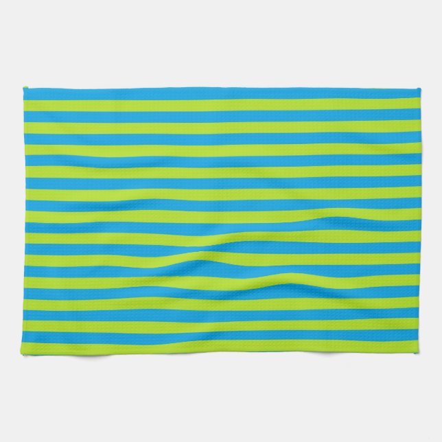 Lime Green and Turquoise Stripes Kitchen Towel (Horizontal)