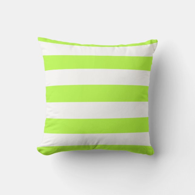 Lime Green and White Bold Stripes Throw Pillow (Front)