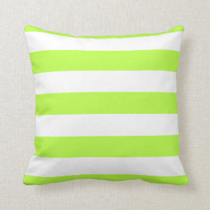 Lime Green and White Bold Stripes Throw Pillow