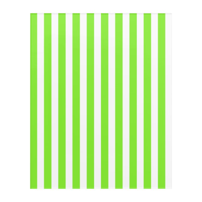 Lime green and white candy stripes acrylic print (Front)