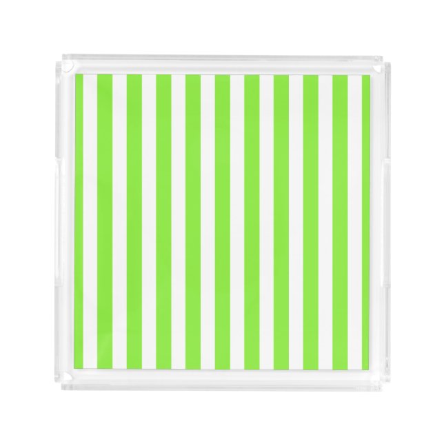 Lime green and white candy stripes acrylic tray (Front)