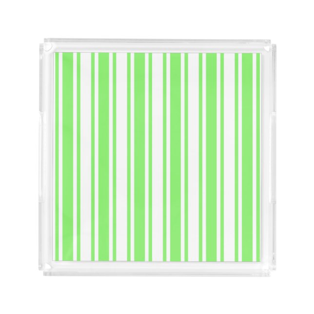 Lime green and white candy stripes acrylic tray (Front)