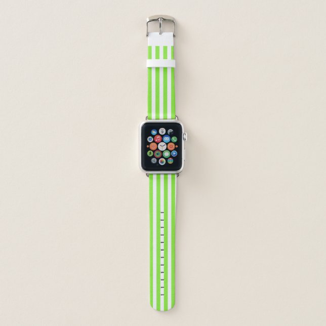 Lime green and white candy stripes apple watch band (Front)