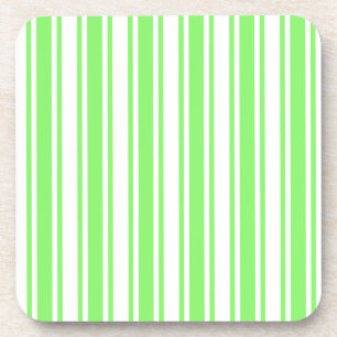 Lime green and white candy stripes beverage coaster