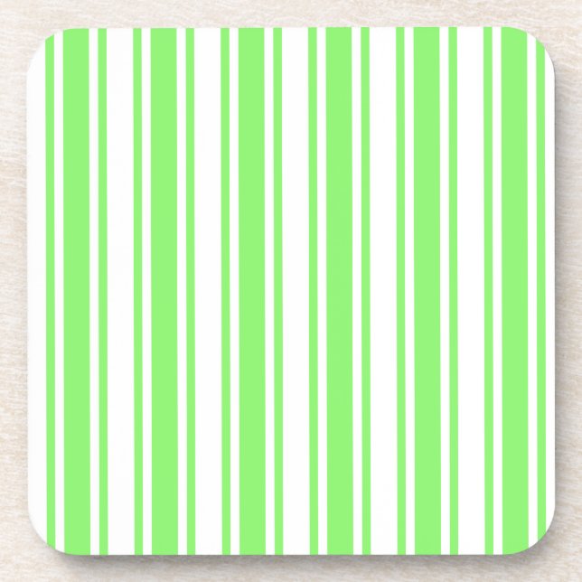 Lime green and white candy stripes beverage coaster (Front)