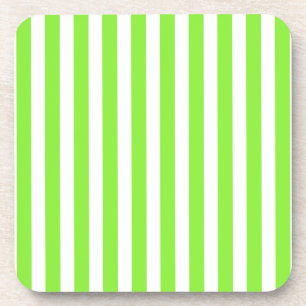 Lime green and white candy stripes beverage coaster