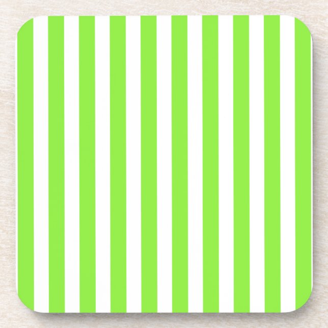 Lime green and white candy stripes beverage coaster (Front)