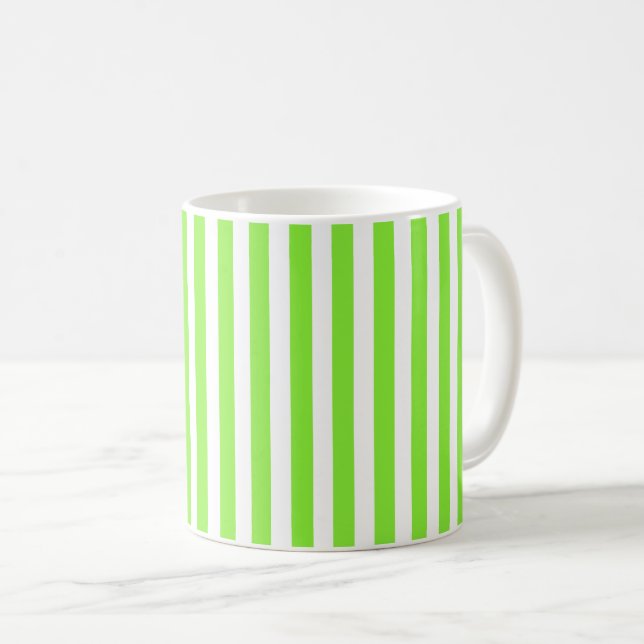 Lime green and white candy stripes coffee mug (Front Right)
