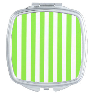 Lime green and white candy stripes compact mirror