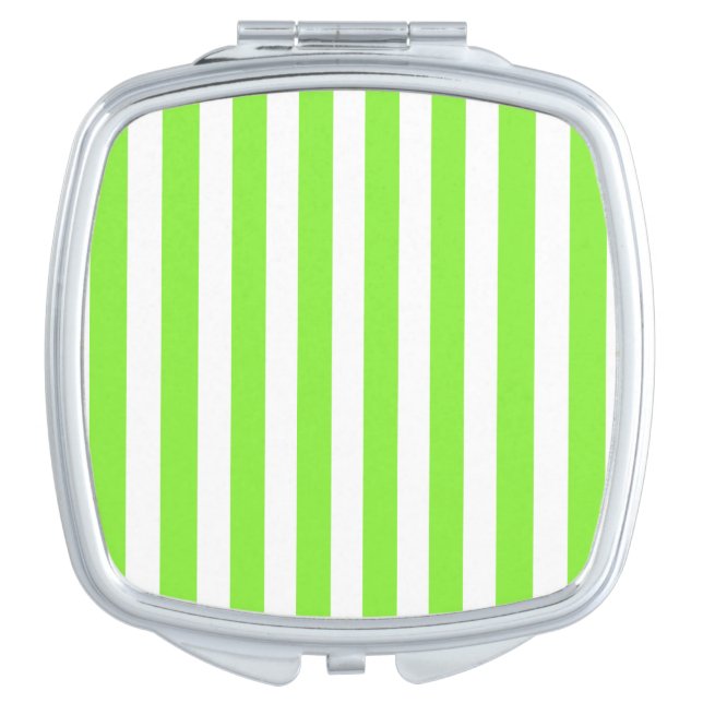 Lime green and white candy stripes compact mirror (Front)