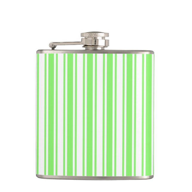 Lime green and white candy stripes flask (Front)