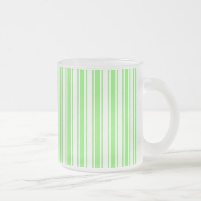 Lime green and white candy stripes frosted glass coffee mug (Right)