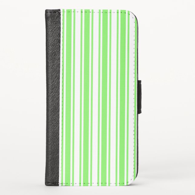 Lime green and white candy stripes iPhone wallet c (Front)