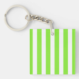 Lime green and white candy stripes keychain