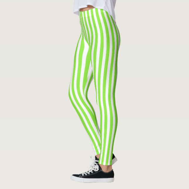 Lime green and white candy stripes leggings (Left)