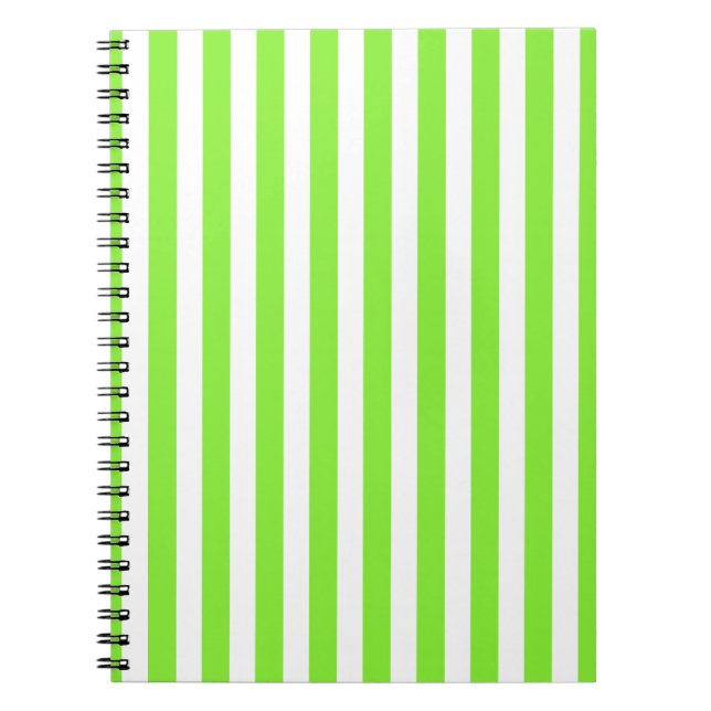 Lime green and white candy stripes notebook (Front)