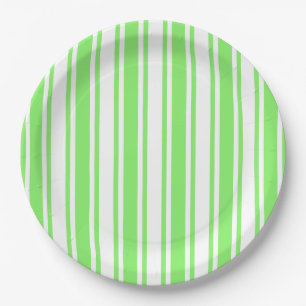 Lime green and white candy stripes paper plates