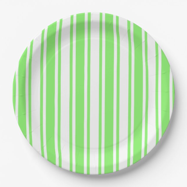 Lime green and white candy stripes paper plates (Front)