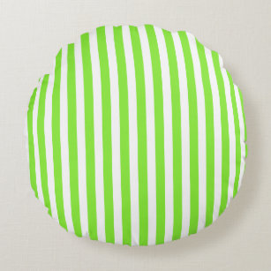 Lime green and white candy stripes round pillow