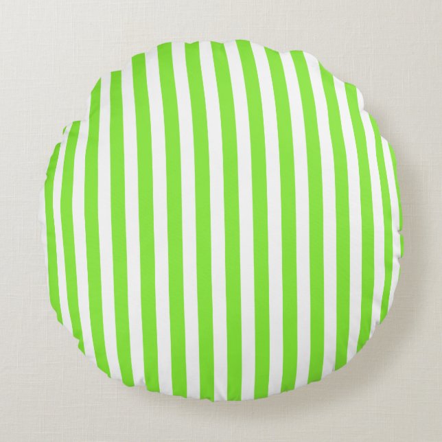 Lime green and white candy stripes round pillow (Front)