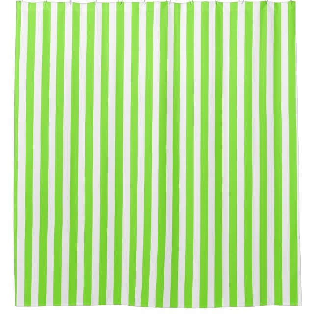 Lime green and white candy stripes shower curtain (Front)