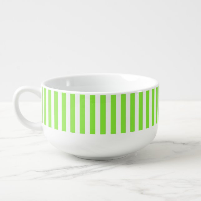 Lime green and white candy stripes soup mug (Right)
