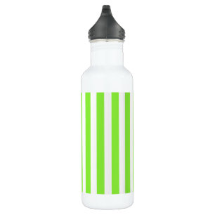 Lime green and white candy stripes stainless steel water bottle