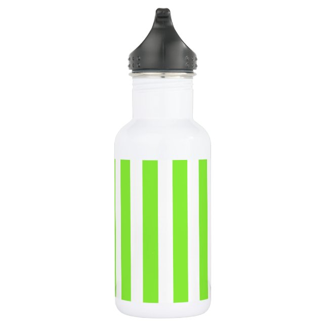 Lime green and white candy stripes stainless steel water bottle (Right)