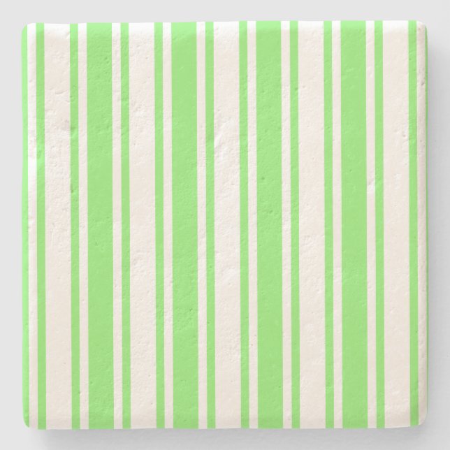 Lime green and white candy stripes stone coaster (Front)