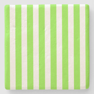 Lime green and white candy stripes stone coaster