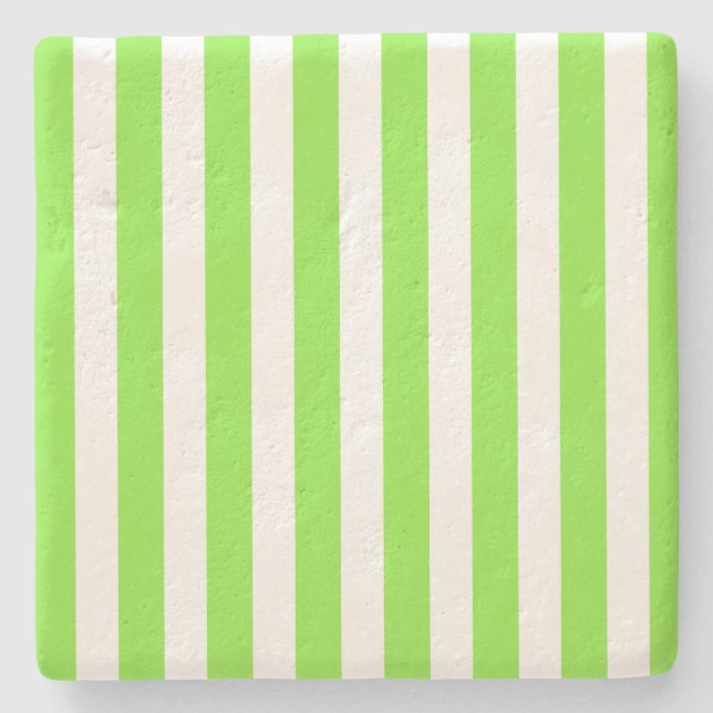 Lime green and white candy stripes stone coaster (Front)