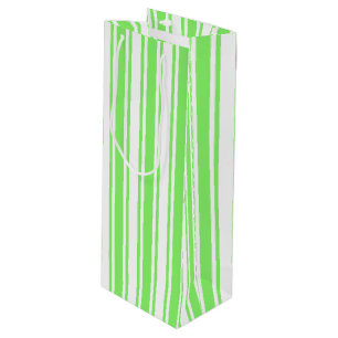 Lime green and white candy stripes wine gift bag