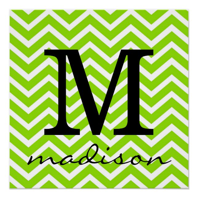 Lime Green and White Chevron Monogram Print (Front)