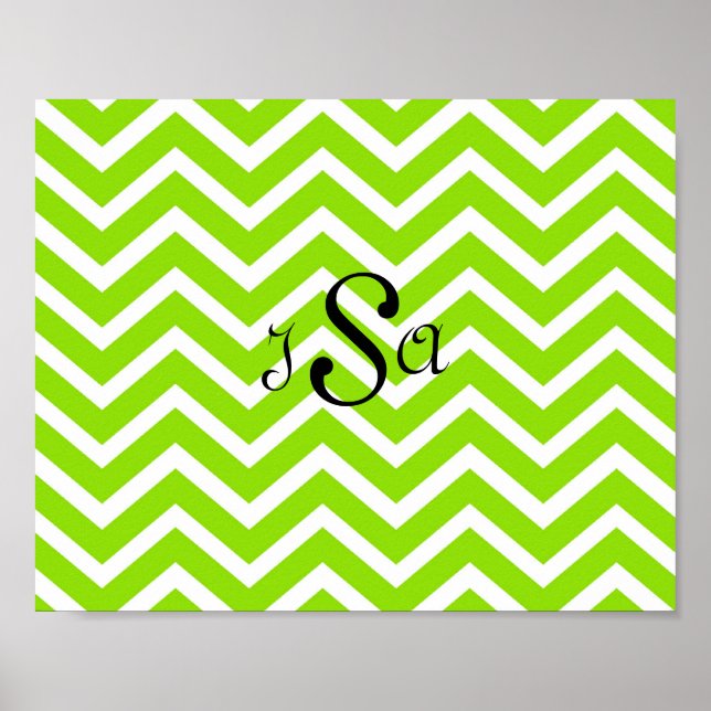 Lime Green and White Chevron Monogram Wall Art (Front)